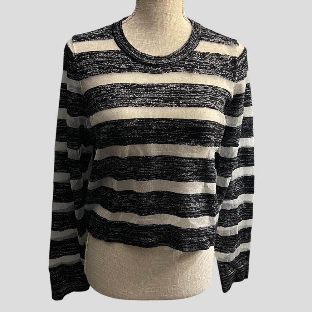 Guess Brand Striped Semi-sheer Metallic Shimmer Long Sleeve Top Size Large